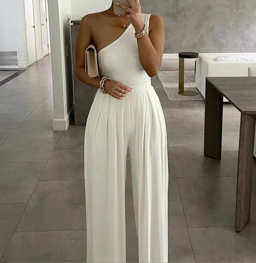 New 2025 Jumpsuits For Women Solid Color Off Shoulder High Waist Pants Jumpsuits Female Fashion Casual Elegant Jumpsuit Outfits