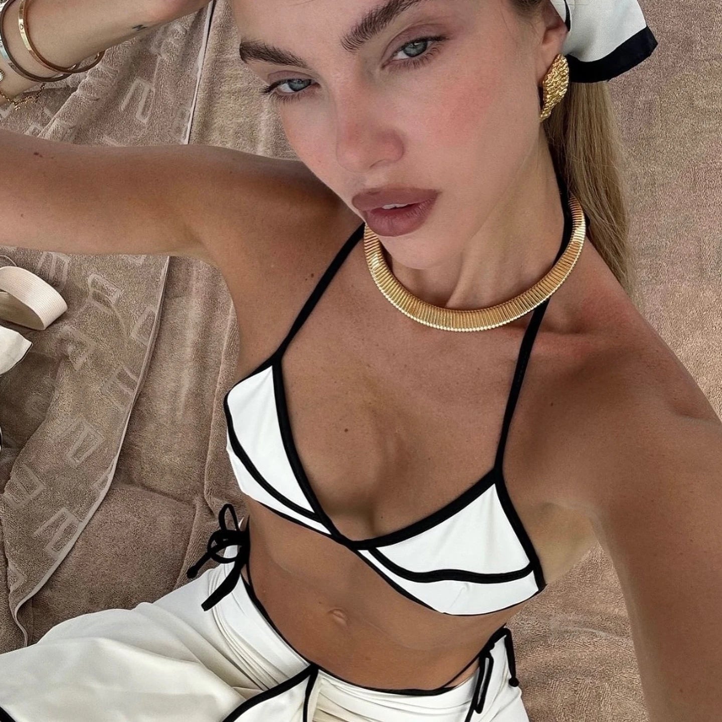 3 Pieces Sexy Bikini Set Black White Bikinis Women Swimsuit Female Elegant Swimwear Long Skirt Bathing Suit Beachwear Cover Up