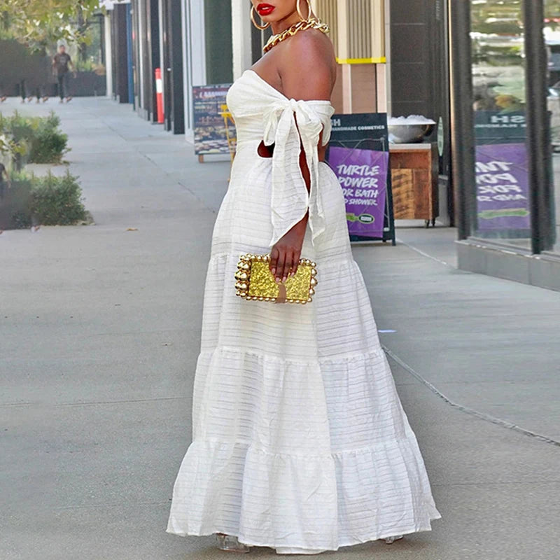 Elegant One Shoulder Women Lace Up Jumpsuit Fashion Solid Loose Wide Leg Playsuits Summer New Casual High Waisted Lady Rompers