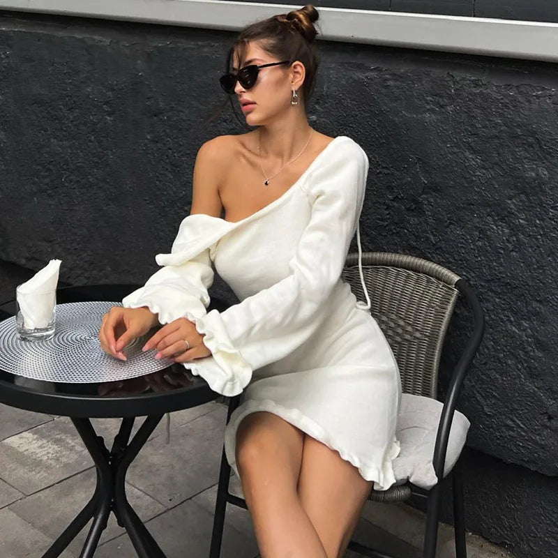 2025 Women Ins Style Sexy Backless Neck-hanging Long Sleeve Fishtail Dress Knit Beachwear Summer Swimsuit Bikini Cover-ups A2825