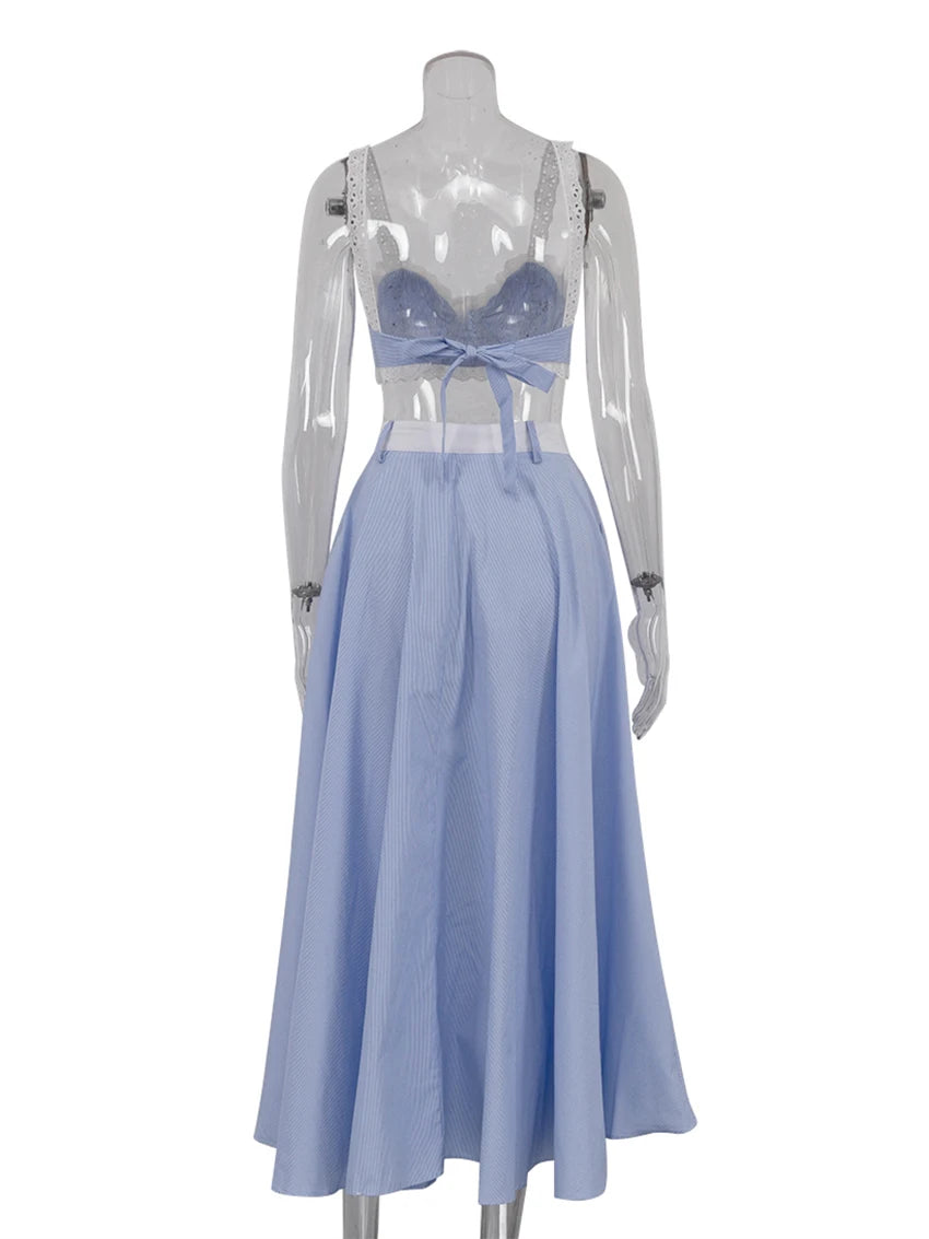 Marthaqiqi Casual Women Sleepwear Set Spaghetti Strap Pajama Tank Tops Nightwear Crop Top Nightie Long Skirt Ladies Pyjamas Suit