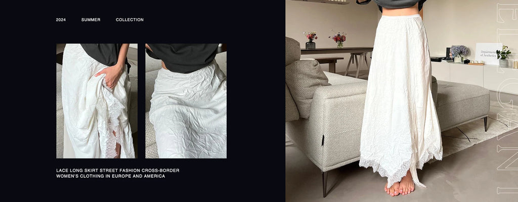 Oymimi Fashion Blue Print Sets For Women 2 Pieces Autumn Spaghetti Strap Lace Bra And High Waisted Loose Pleated Skirts Sets