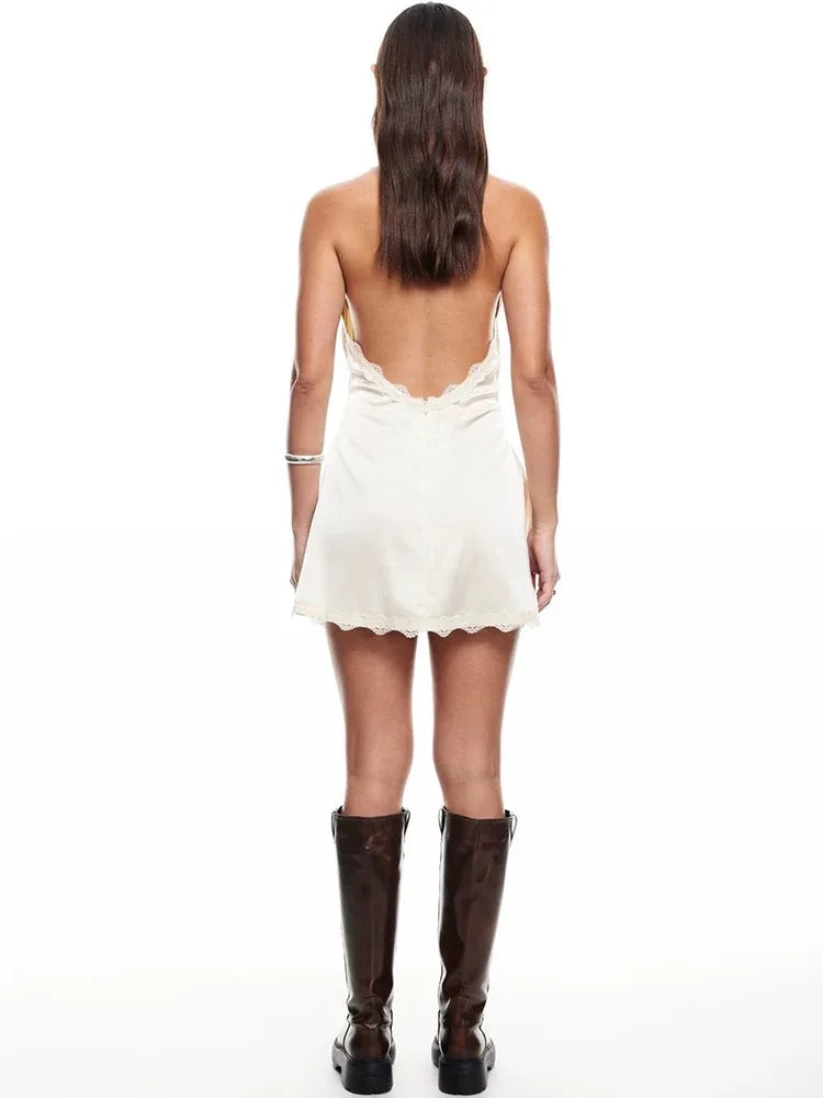 Lioness satin silk halter neck dress backless short skirt holiday dress